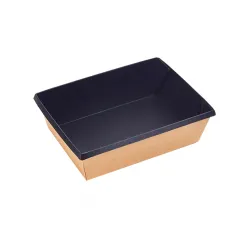 Контейнер бумажный пищевой с крышкой One Click 400 мл, 100х135х45 мм, черный