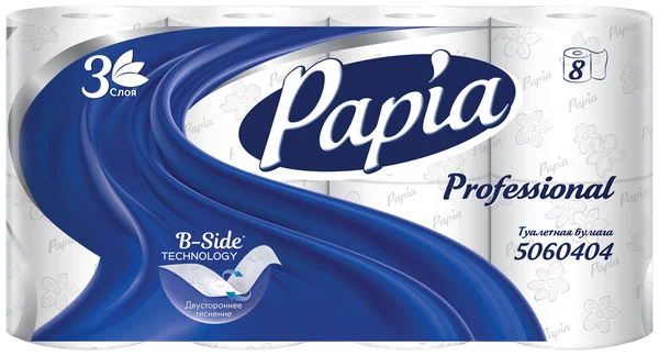 Туалетная бумага трёхслойная Papia Professional, 16.5 м, 8 рул/уп