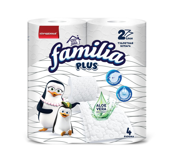 Туалетная бумага Familia Plus двухслойная, 20 м/рулон, 4 рул./уп