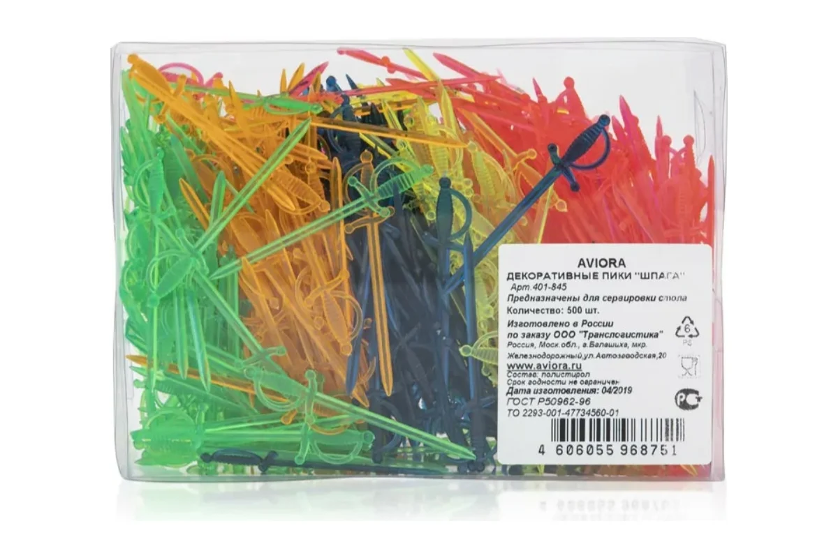 Шпажки для канапэ Шпага 8,5 см цветные, 500шт/уп